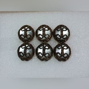 Set Of 6-Vtg NONY New York Button Covers/Faux Mother Of Pearl-Gold Brass Tone